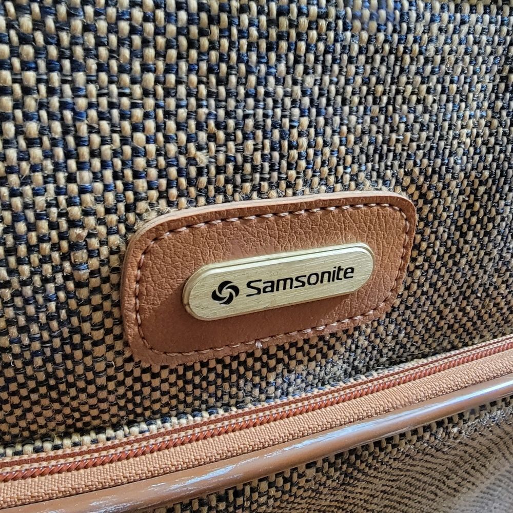 Samsonite Vintage Travel Bag Luggage Corduroy Leather Made in Korea Brown Tan - Picture 8 of 12